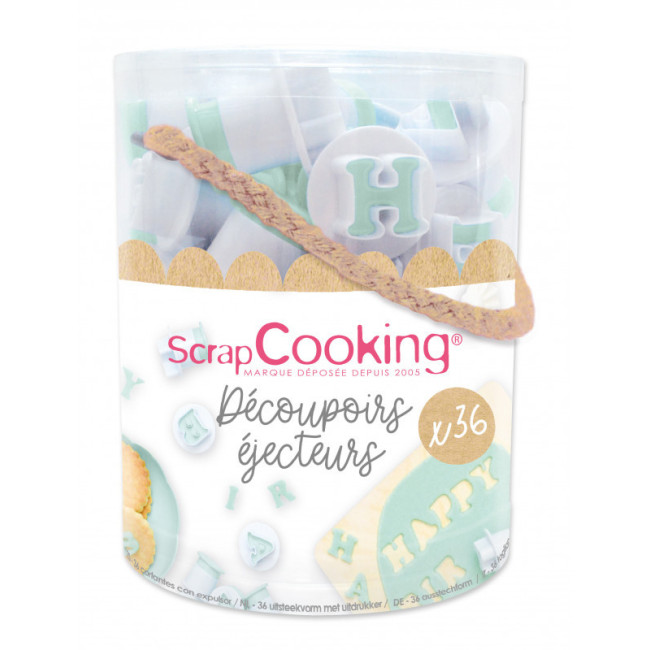 Seau 36 découpoirs éjecteurs chiffres et lettres, Scrapcooking