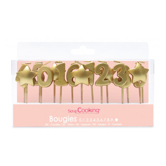 15 Bougies Chiffres et étoiles dorés, ScrapCooking