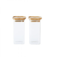 Set de 2 boites en verre 320 ml et couvercle en bambou, pebbly