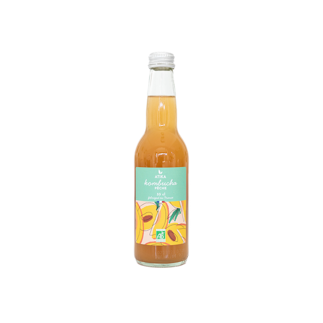 Kombucha Pêche Bio 33cl, Atika